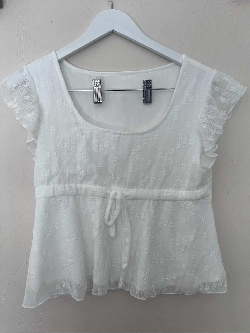 White Women’s Scoop Neck Tie-Waist Butterfly Top